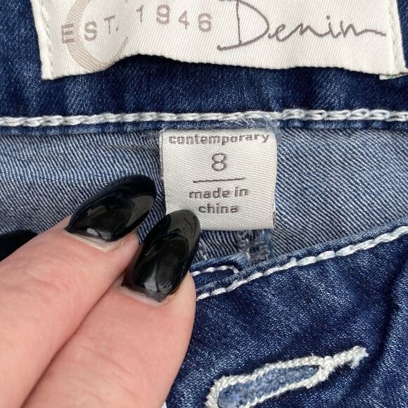 EST 1946 Denim Low Rise Crop Jeans Women’s 8 Whiskered Embellished Pocket 31x24 - Picture 6 of 8